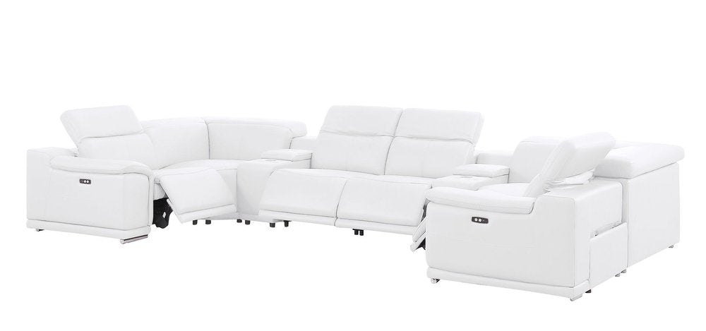 White Leather Modular U Shaped Eight Piece Corner Sectional With Console