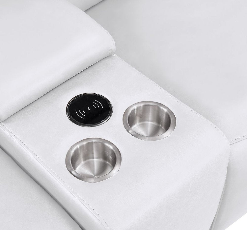 White Leather Modular U Shaped Eight Piece Corner Sectional With Console