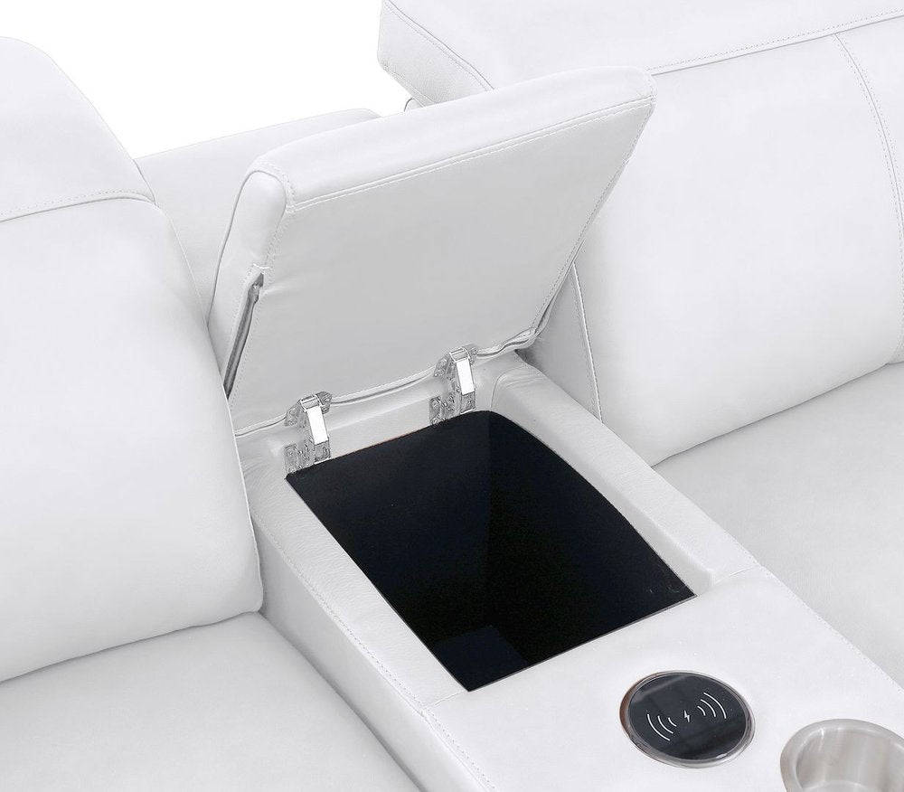 White Leather Modular U Shaped Eight Piece Corner Sectional With Console