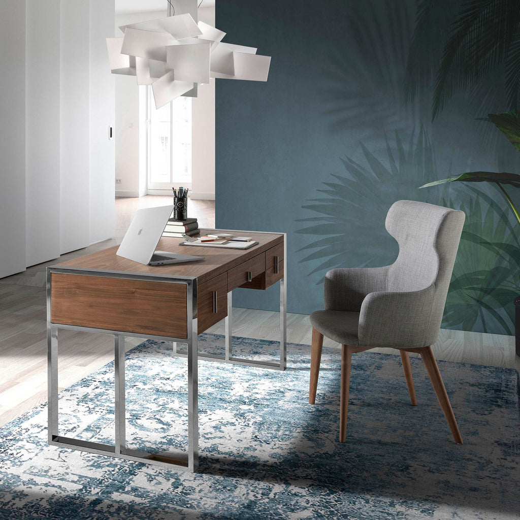 Walnut and chrome-plated steel desk