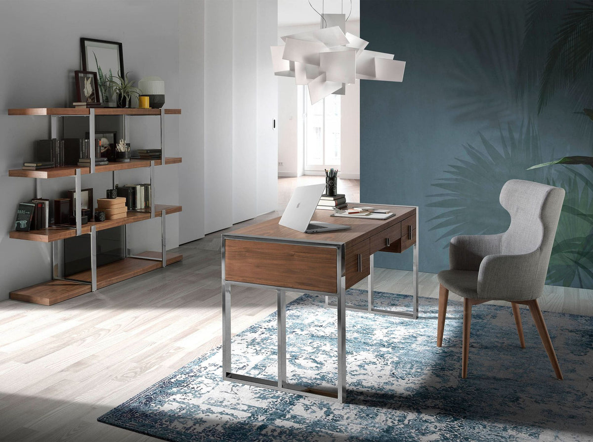 Walnut and chrome-plated steel desk