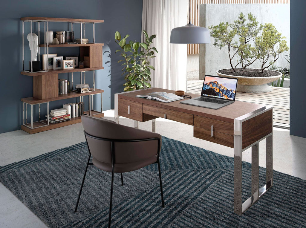 Walnut and chrome-plated steel desk
