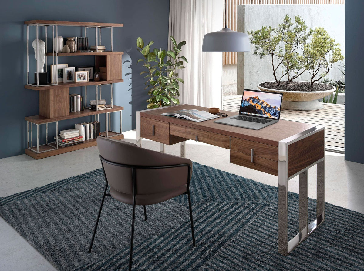 Walnut and chrome-plated steel desk