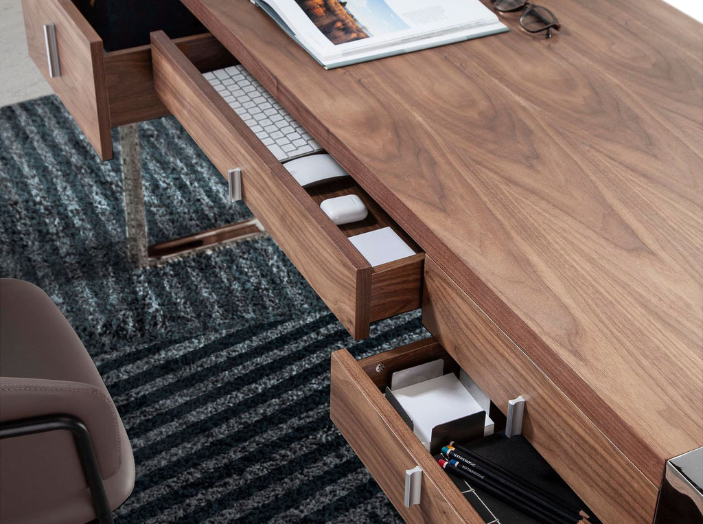Walnut and chrome-plated steel desk